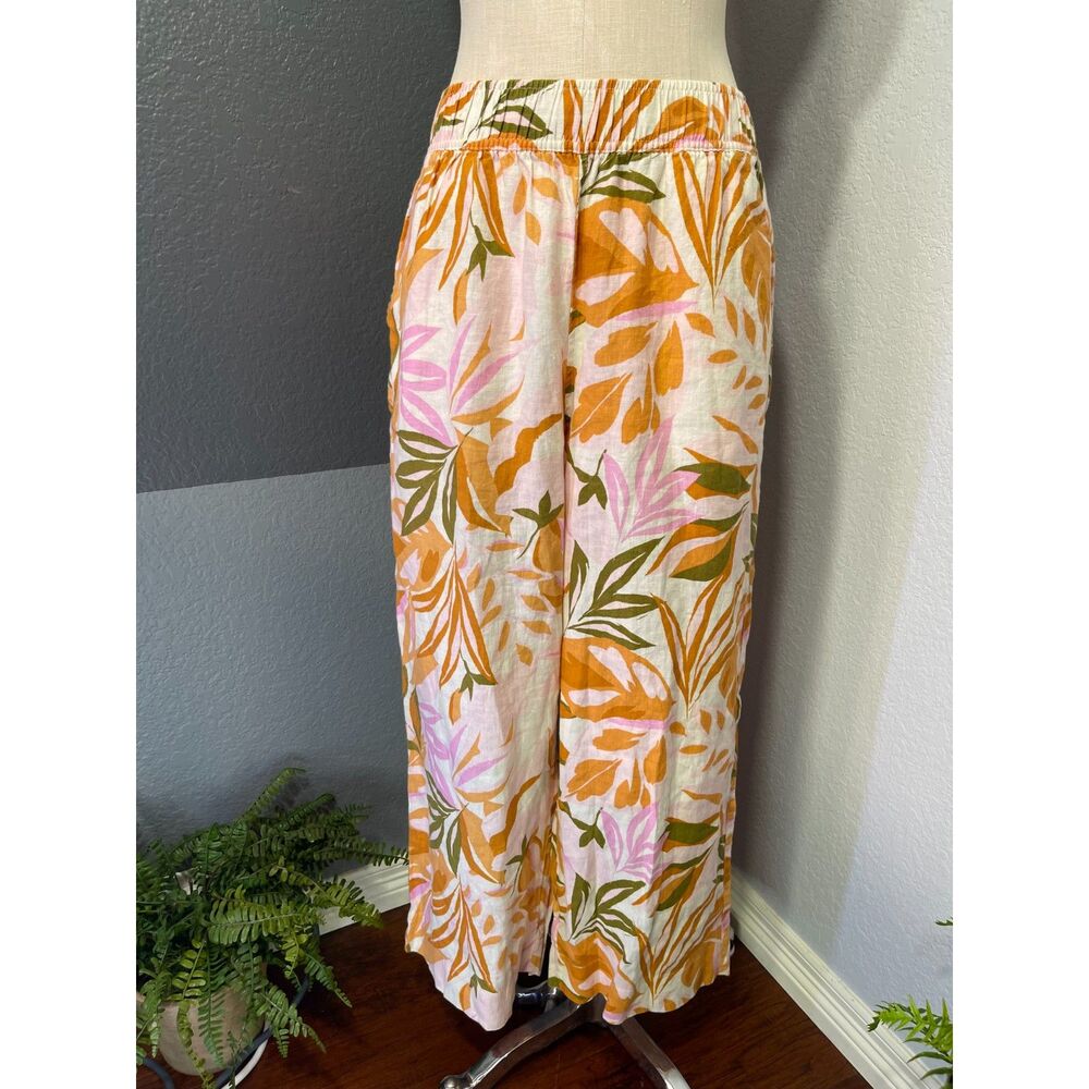 C&C California Tropical Floral Wide Leg Linen Palazzo Pants Pink Green Medium - Picture 9 of 12